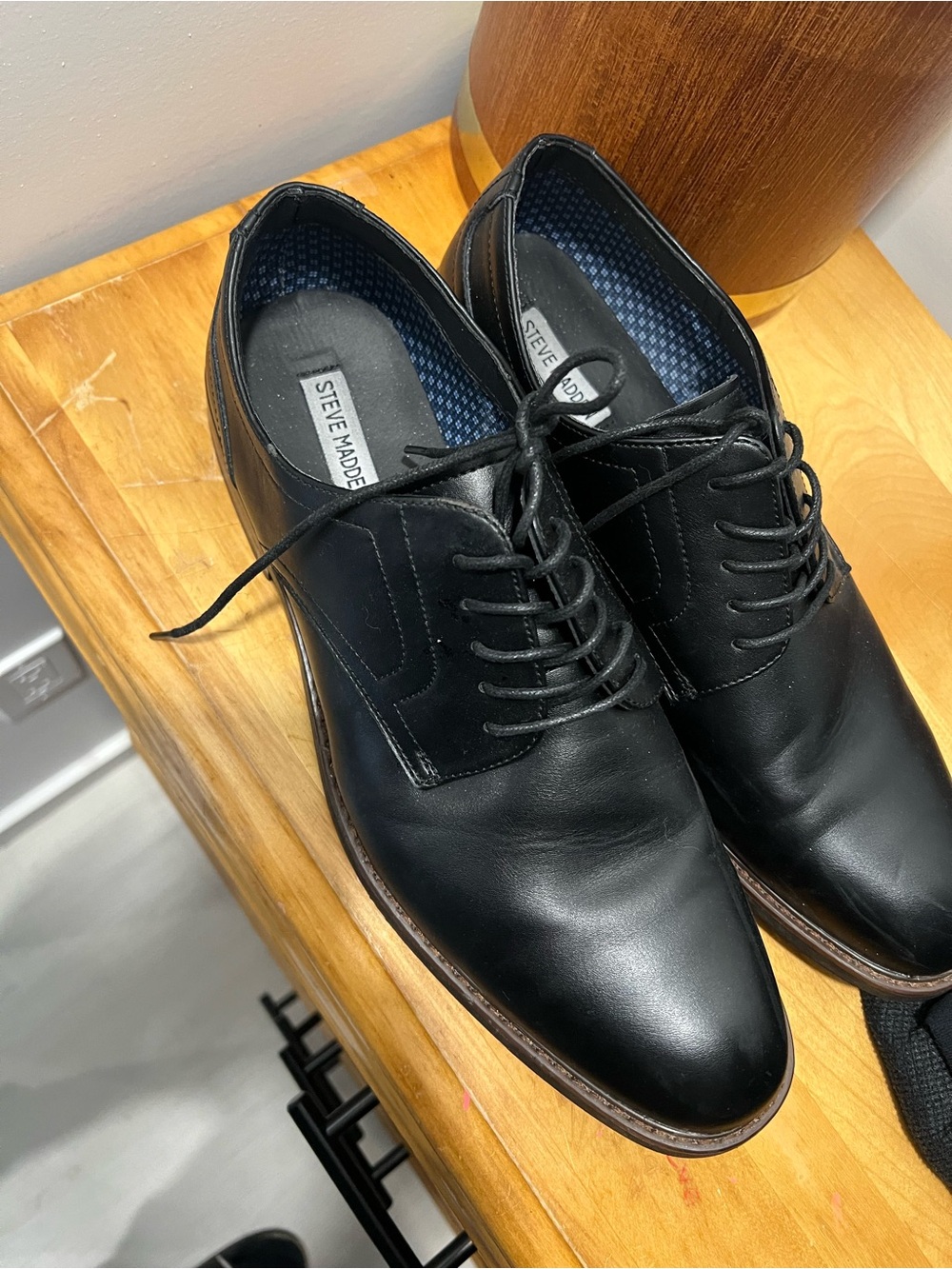 Steve Madden Black Leather Lace-Up Dress Oxfords